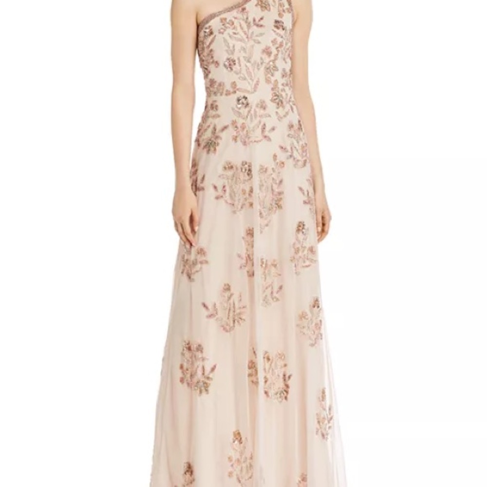 Adrianna Papell Blush Floral One-Shoulder Dress